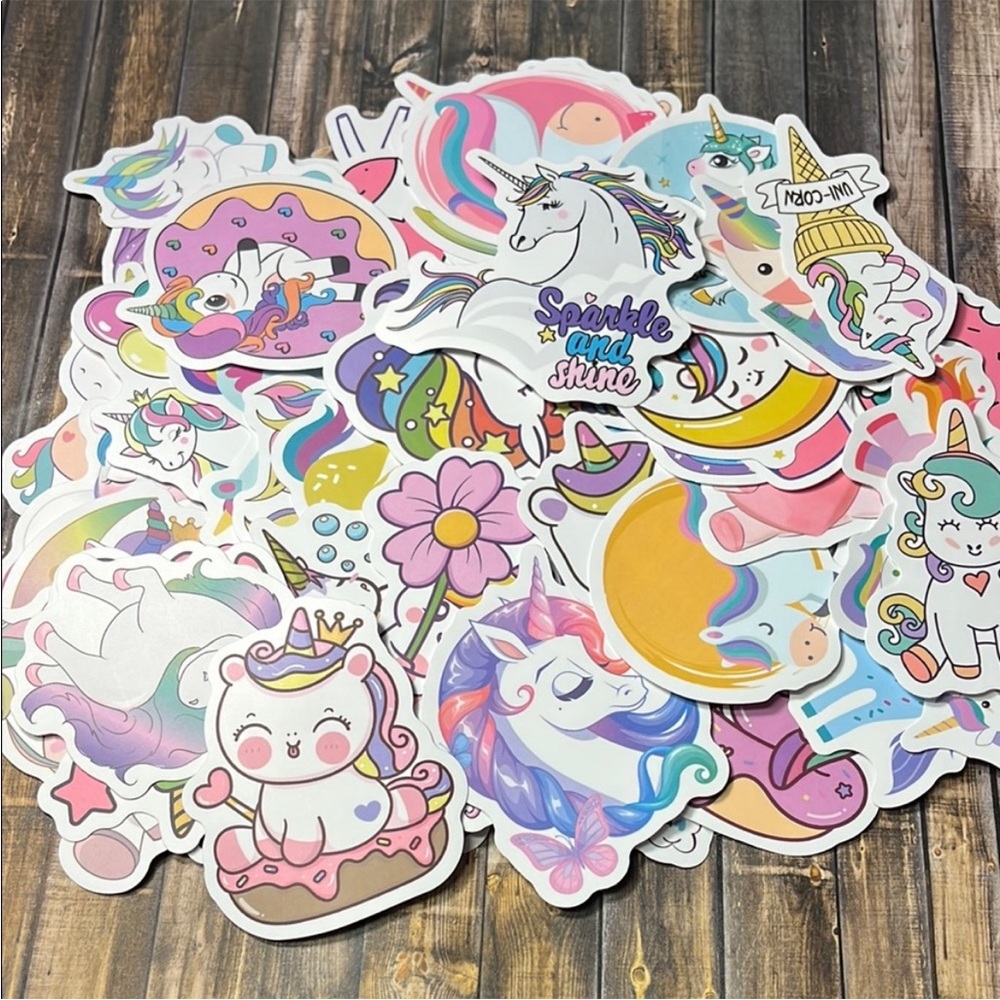 5for$10 Pink Cartoon Unicorn Mythical NWT Animal Kid Friendly Sticker 50 Count B